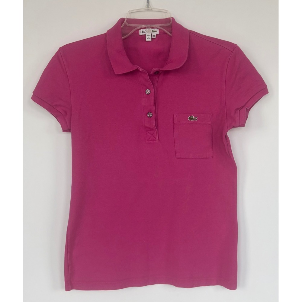 Lacoste Womens Magenta Pink Stretch Cotton Pique Polo Shirt Pocket Size 38 4811L
